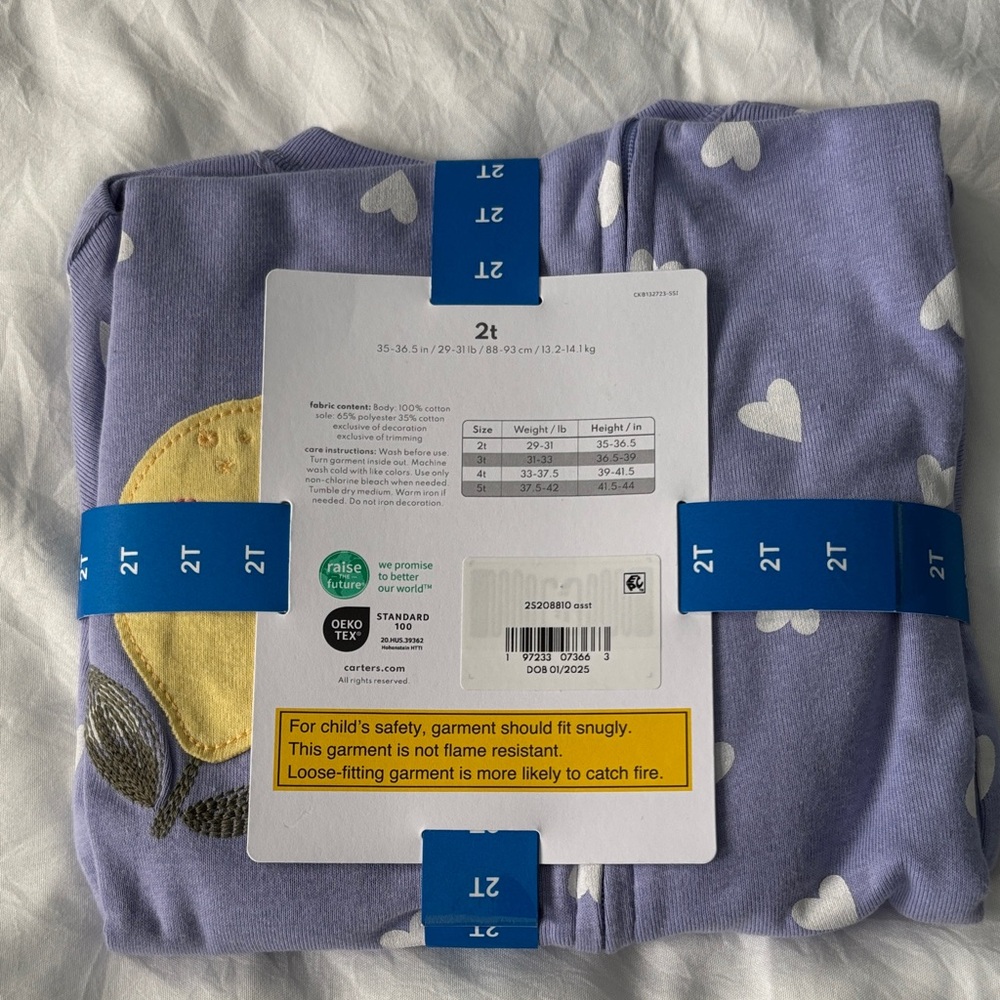 Carter's Lavender Pajama with White Hearts - Picture 3 of 3